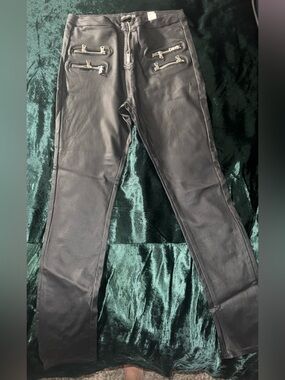PrettyLittleThing Black Faux Leather Skinny Pants with Silver Zips